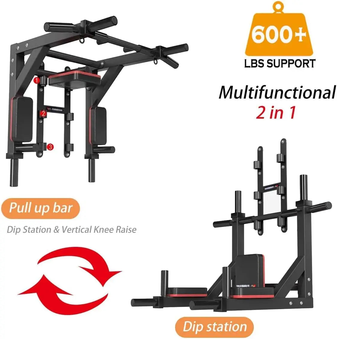 Multifunctional Wall Mounted Pull Up Bar/Chin Up bar/Dip Station for Indoor Home Gym Workout Set Gym Equipment 800LBS