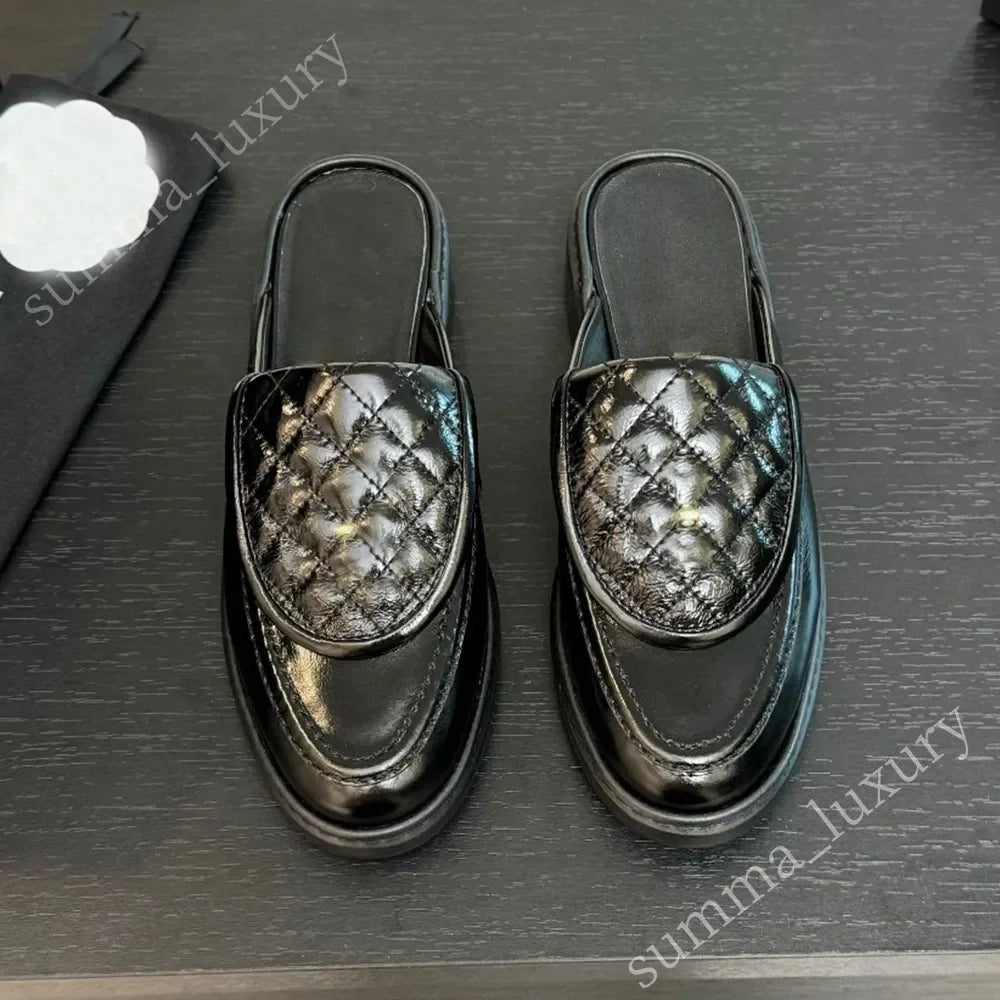 Quilted Turn lock Mules Slides Women Designer Mules mirror quality/Designer Loafers 100% Real Lambskin Size 34-42 Luxury Slip-On
