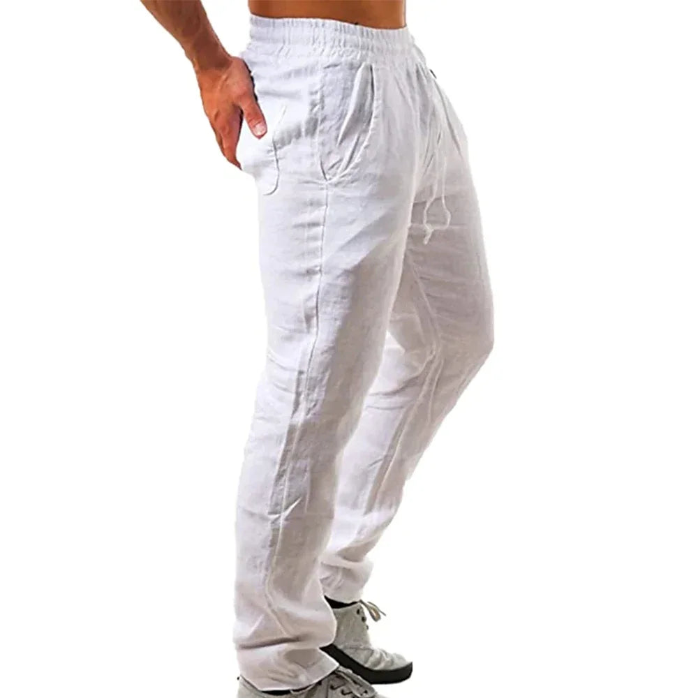 Men's Cotton Linen Pants Male Autumn New Breathable/Solid Color Linen Trousers Fitness Streetwear S-3XL