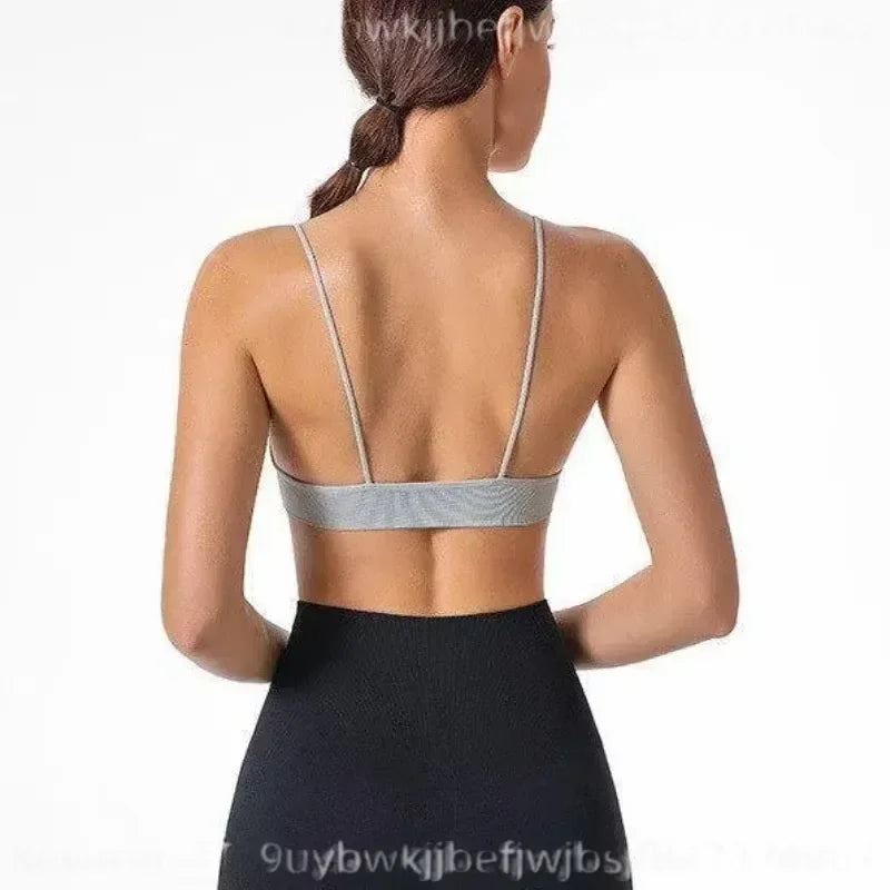 Women V Neck Seamless Triangle Cup Bra Camisole Breathable Gather Up/Chest Wrapped Underwear for Sports Fitness Yoga Casual