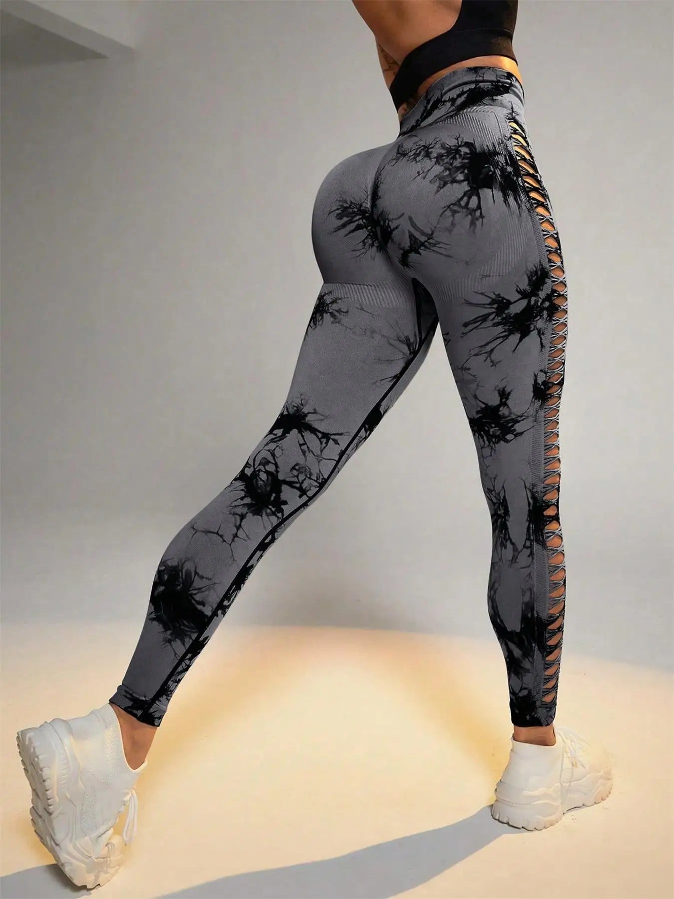 Tie Dye Seamless Leggings for Women High Waist Yoga Pants/Scrunch Butt Lifting Elastic Tights Side mesh design
