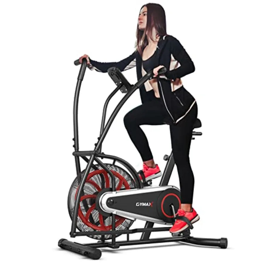 Upright Exercise Bike with Air Resistance and LCD Monitor for Home Gym/Cardio Workout Adjustable Fitness Bike with Phone Holder