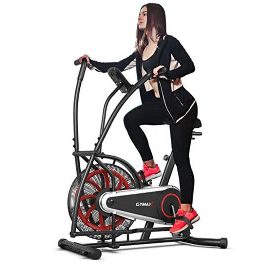 Upright Exercise Bike with Air Resistance and LCD Monitor for Home Gym/Cardio Workout Adjustable Fitness Bike with Phone Holder