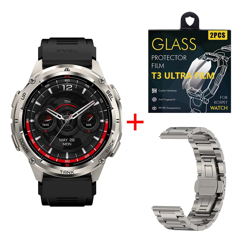 KOSPET TANK T3 Ultra 2 GPS Smart Watch for Men Bluetooth Call/5ATM IP69K Waterproof Men's Watch Stainless Steel Health Monitor