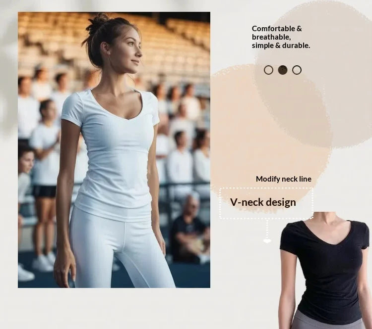 Yoga t-shirt top summer thin breathable waist tight and thin/inside solid color sports running fitness short sleeves