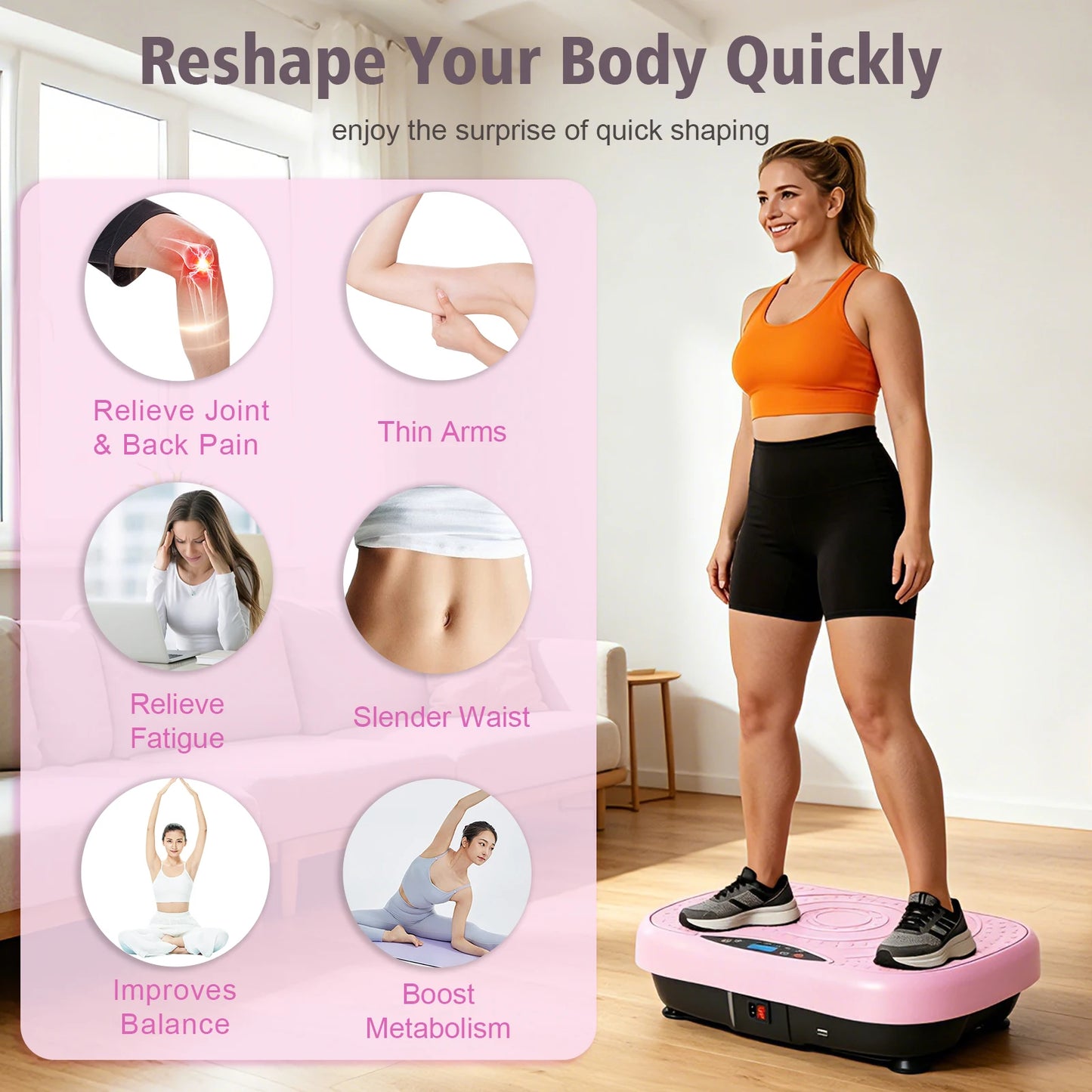 Portable Vibration Plate Exercise Machine Workout Platform with Bluetooth/Resistance Bands 5 Yoga Straps 10 Auto 200 Manual Speed Settings