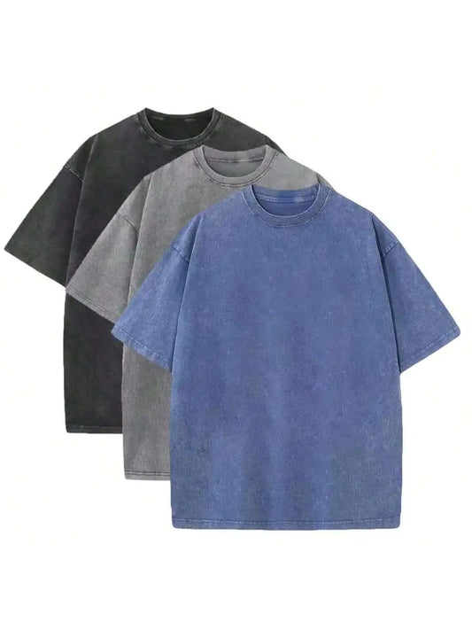3 Pack Men's Vintage Washed Oversized Cotton T Shirts/Loose Fit Short Sleeve Casual Streetwear Tops