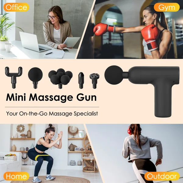 Mini Massage Gun Deep Tissue Percussion Muscle Massager 6 Adjustable Speeds/5 Interchangeable Massage Heads, Rechargeable Portable