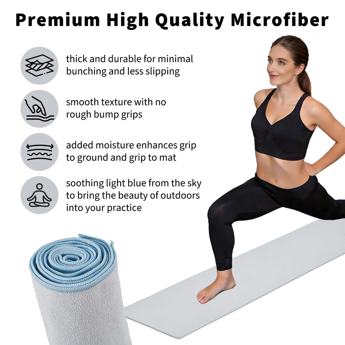 Non-Slip Microfiber Yoga Towel for Hot Yoga & Pilates Sweat Absorbent/Quick Dry Machine Washable Mat Cover, Ideal for Gym 183x67cm