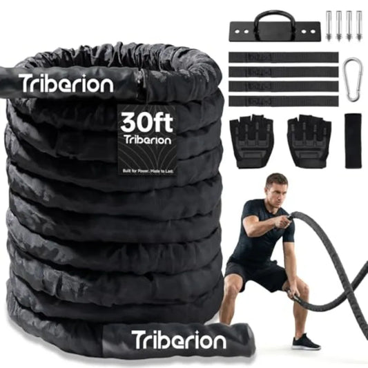 Battle Rope for Home Gym Workout Heavy Weighted Training Exercise Ropes/Fitness Equipment with Sleeve and Anchor Strap Kit for