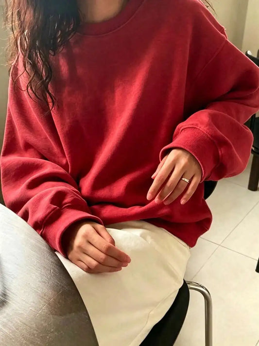 New Minimalist Solid Color Crew Neck Sweatshirt For Women Oversized/Loose Fit Daily Casual Winter Loungewear Pullover