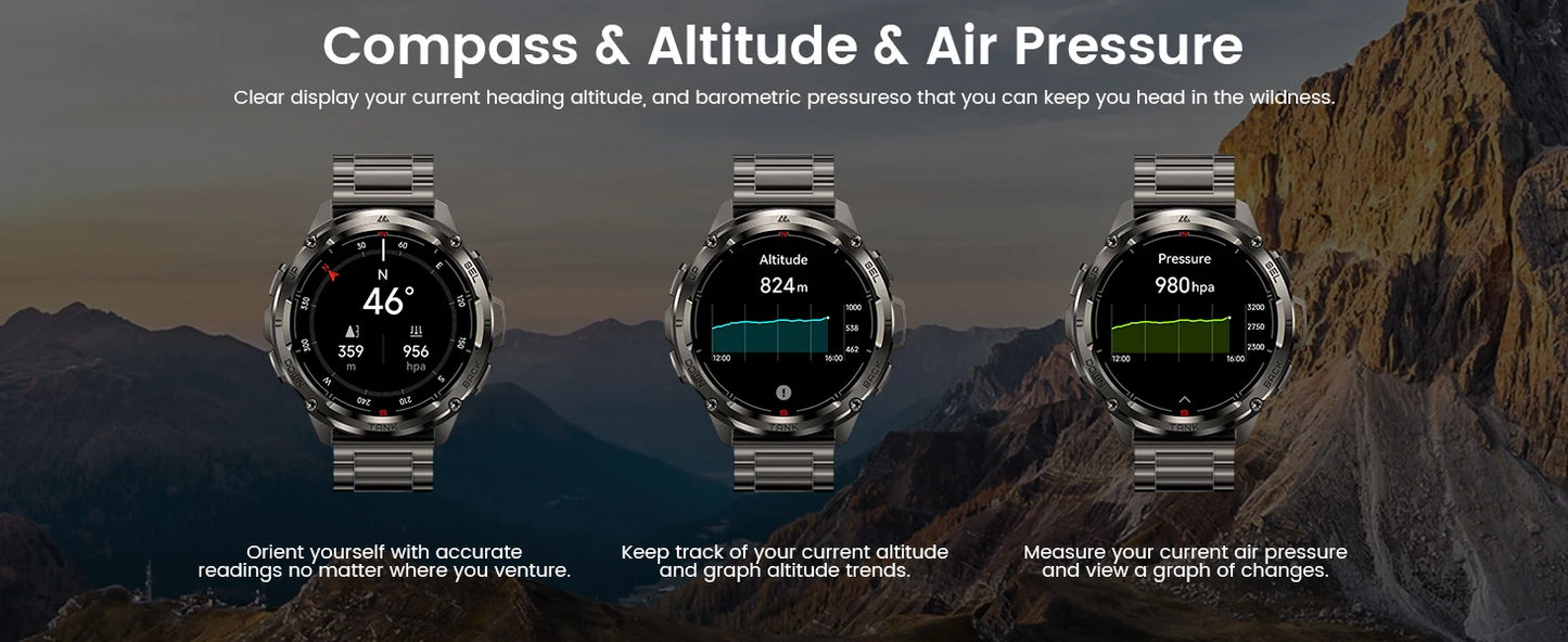 KOSPET TANK T3 Ultra GPS Smart Watch For Men Altimeter Compass/Barometric 470mAh 60 Days Battery Bluetooth Call IP69K Waterproof