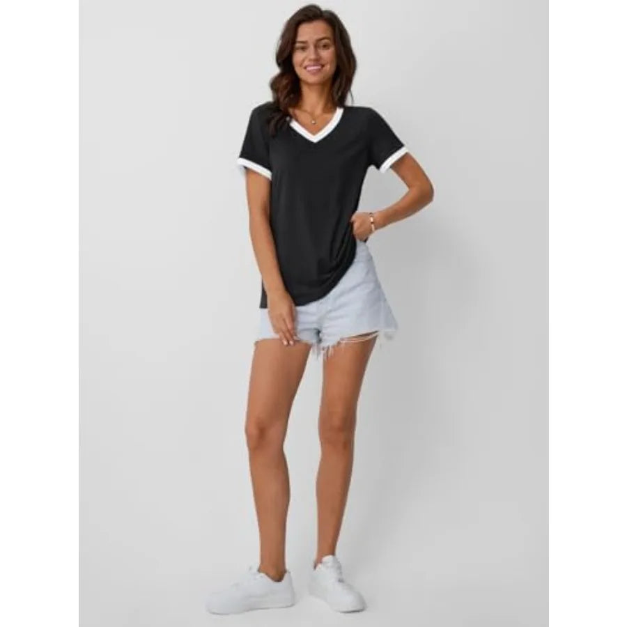 Women's Short Sleeve T-Shirts Summer Tops Casual Soft Tunic/V Neck Basic Workout Clothes Spring Fashion Outfits