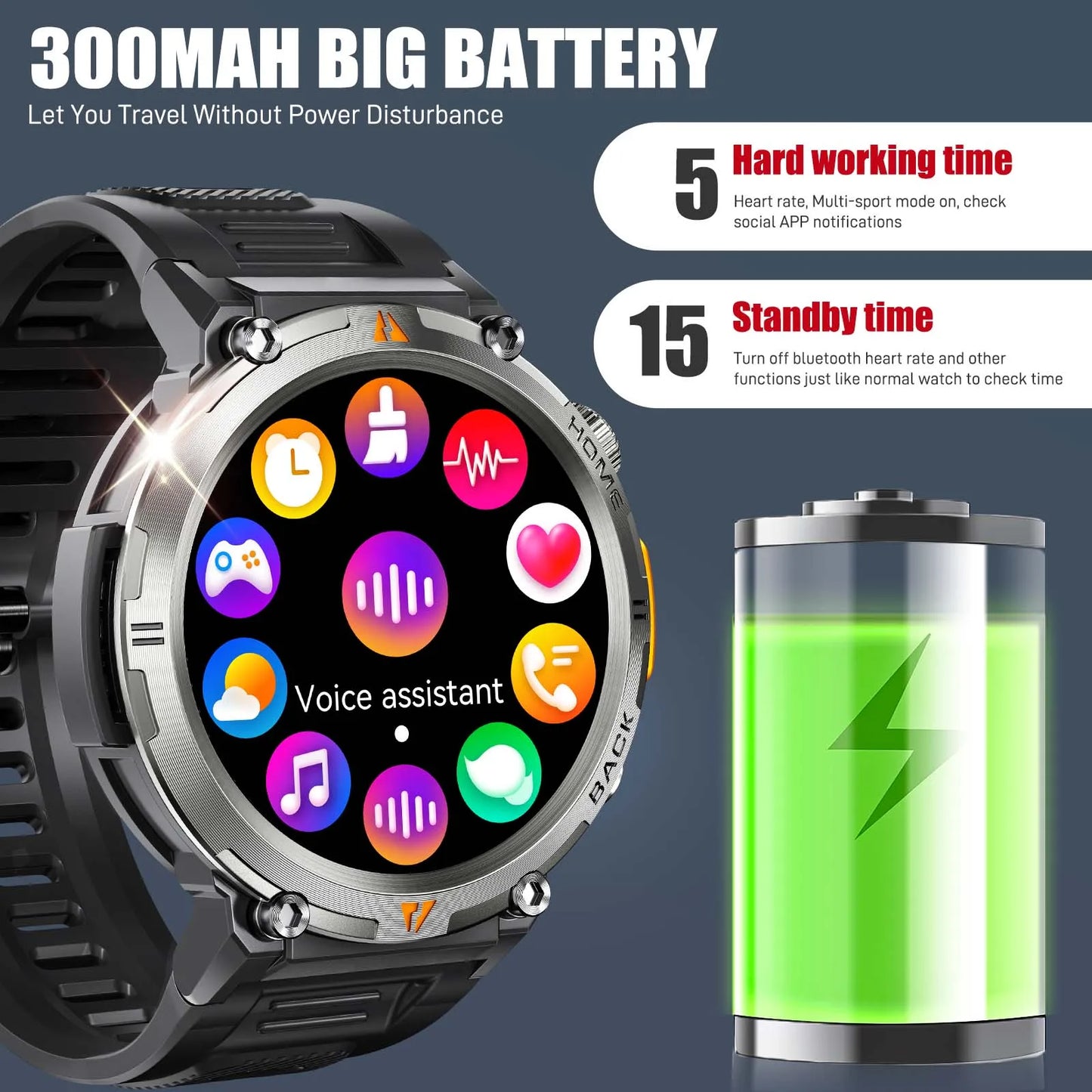 EIGIIS New KE3 Bluetooth Call Smart Watch Full Touch Screen/Health Monitor Clock With Flashlight  For IOS Android