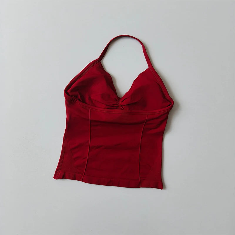 Longline Strappy Seamless Yoga Tank Top Backless/Gym Vest with Built-in Bra Sleeveless Workout Top