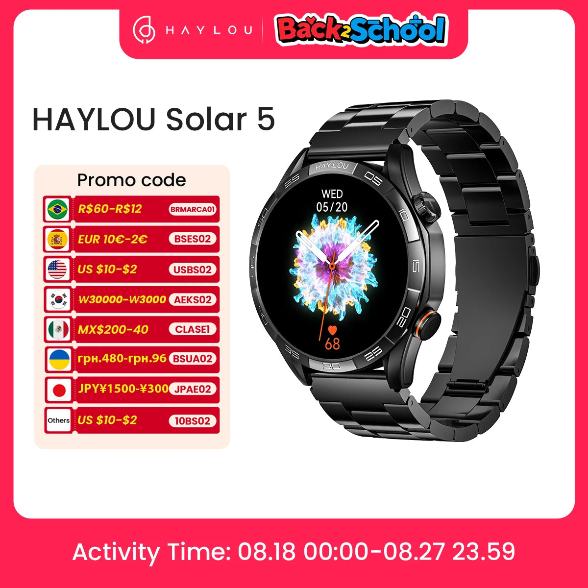 HAYLOU Solar 5 Voice Calling Smartwatch 1.58'' AMOLED Display 60Hz Smart Watch/24H Health Monitoring Sports Smartwatch for Men