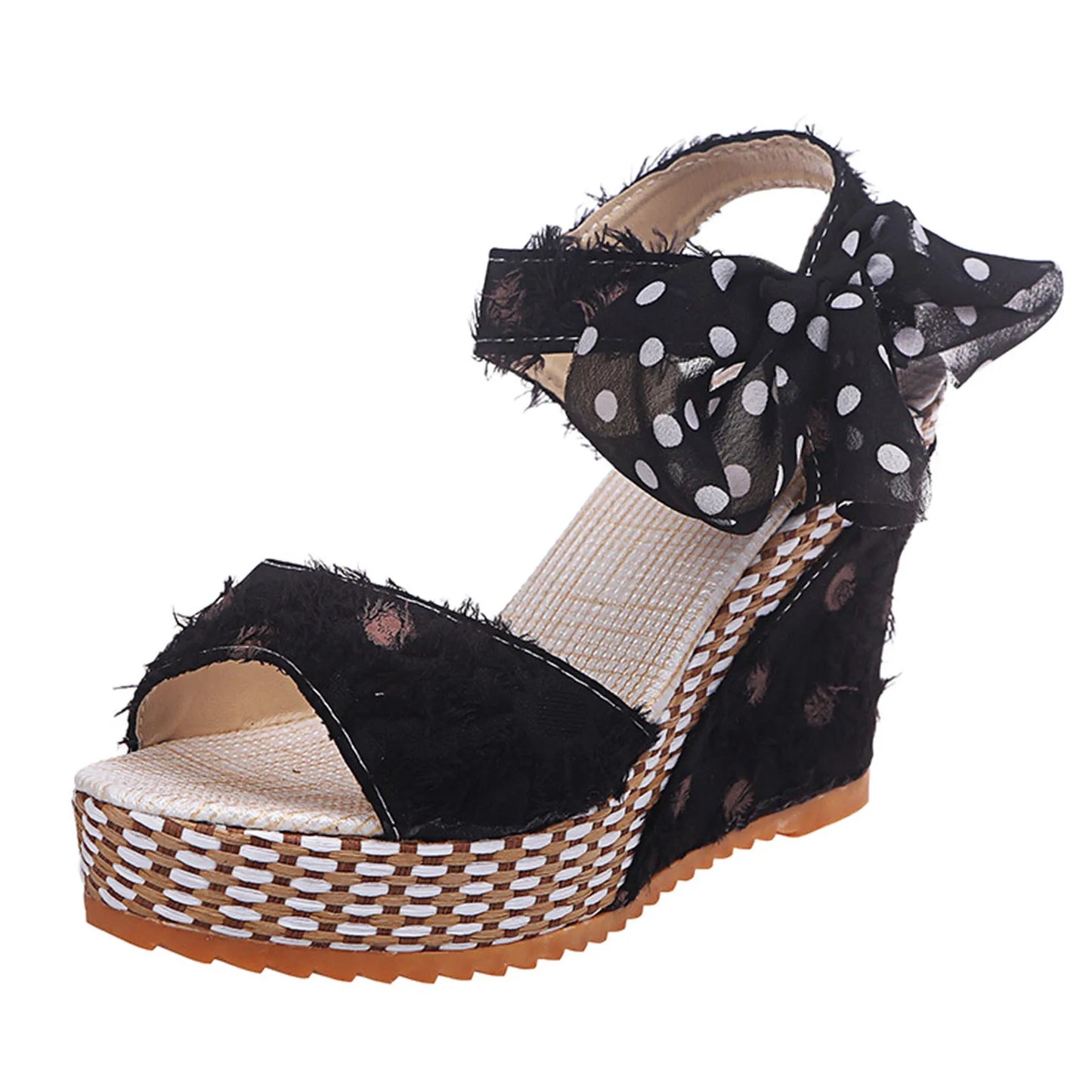 Ladies Fashion Footwear Bowknot Sandals Women/Dot Polka Platform Wedges Heel Shoes
