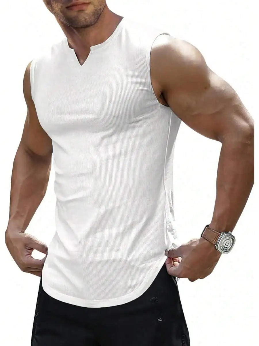 Men's Ribbed Knitted Tank Top/Sleeveless Fitness Gym T-Shirt