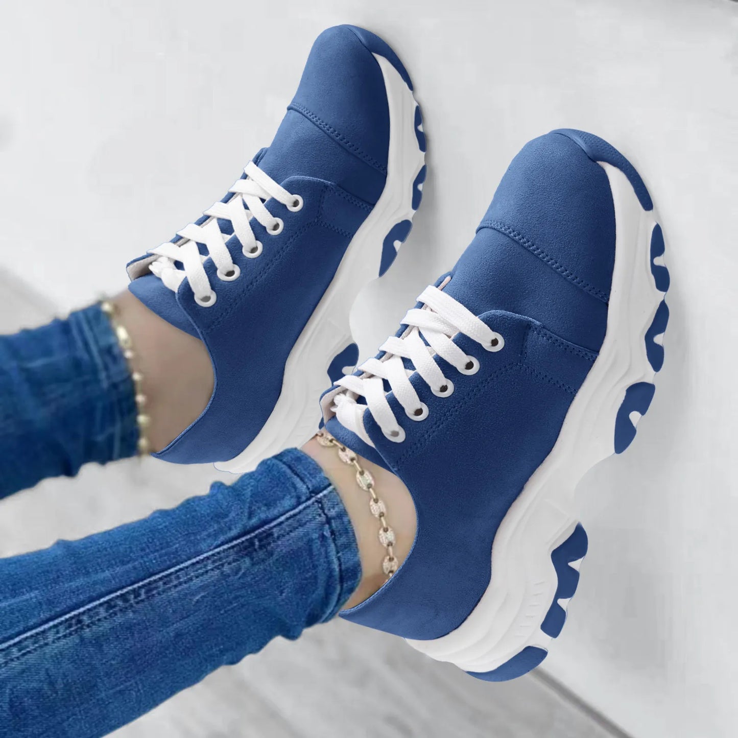 Summer Shoes For Women Solid Suede Lace Up Thick Sole/Casual Shoes Woman Platform Sneakers Ladies Shoes