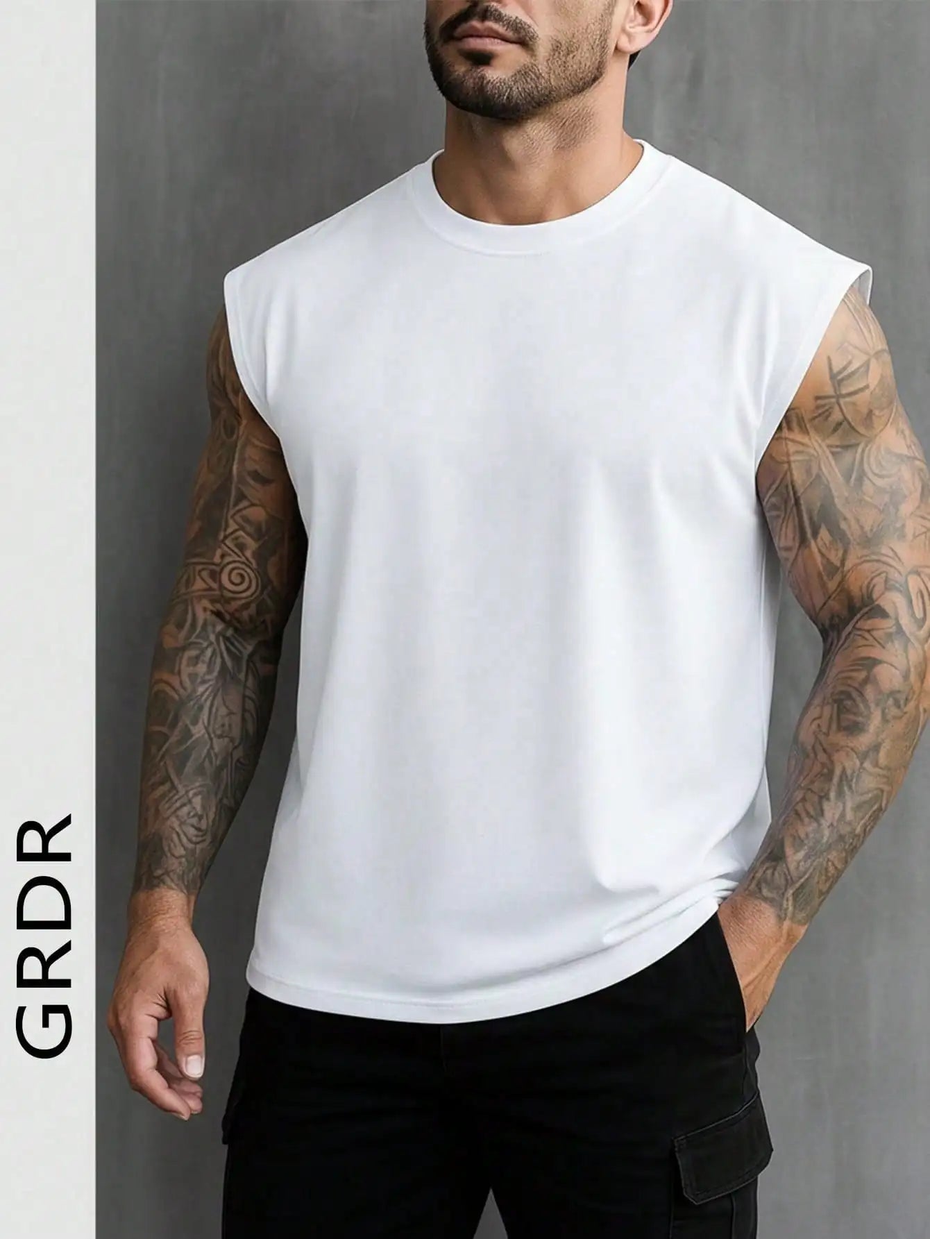 Men's White Sleeveless T-Shirt Tank Top Casual Loose Fit O-Neck/Basic Vest Summer Gym Workout Streetwear Tops