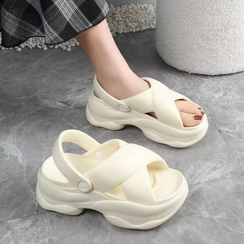 High Heel Slipper Woman Thick Sole Open Toe Shoes Summer/Women's Platform Plain Elevator Slipper Slides