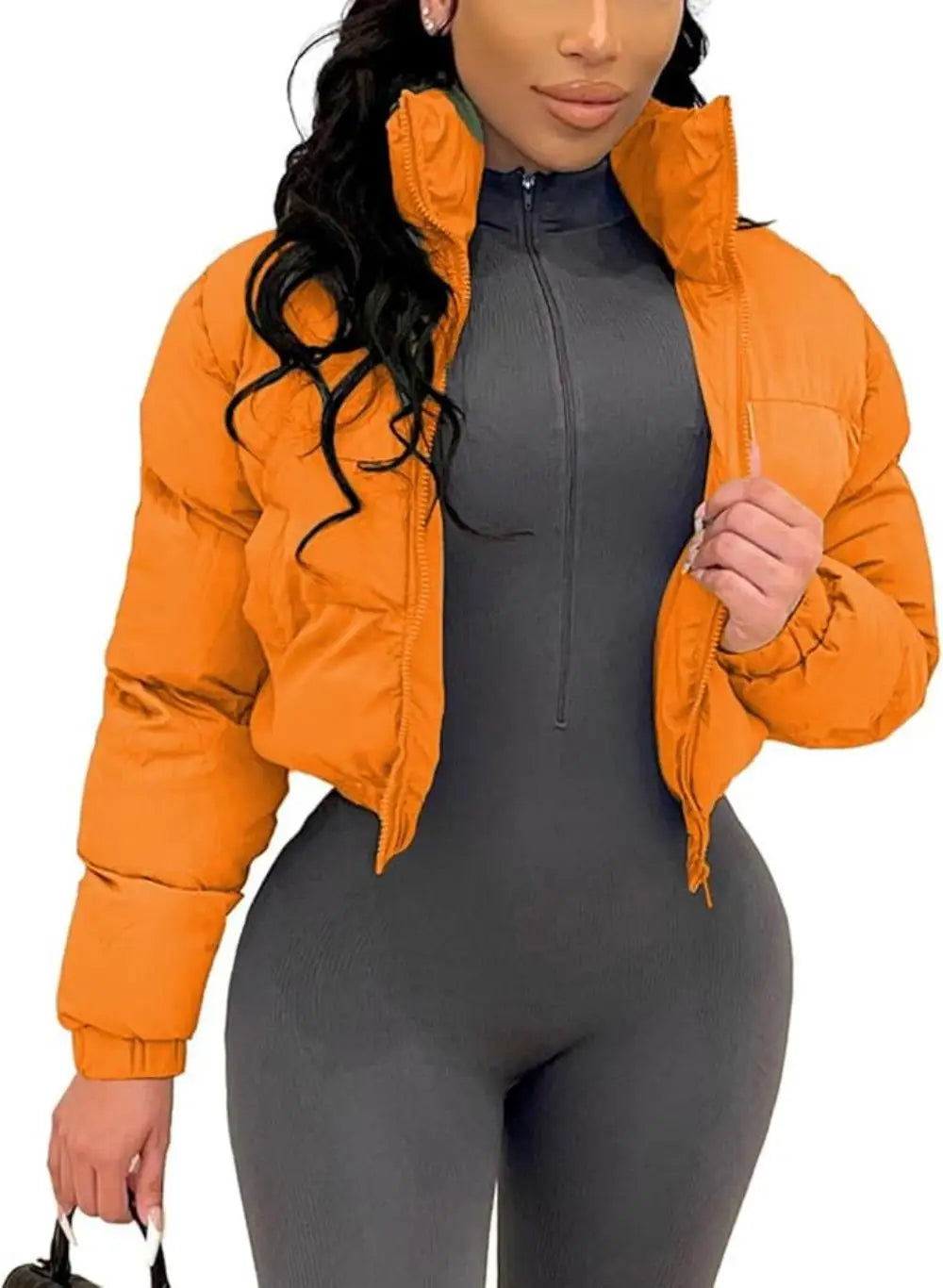 Puffer Jacket Women's Cropped Zip Casual Cotton Coat/Up Padding Warm Jackets Winter Women's Coats