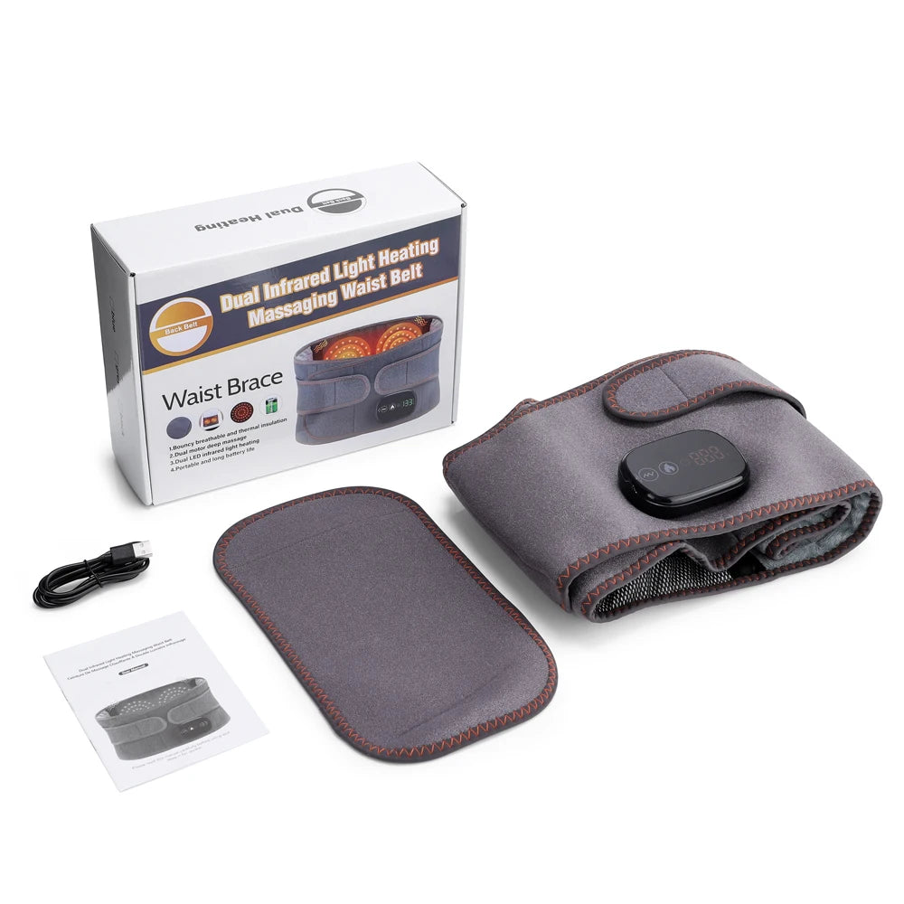 Cordless Heated Waist Massager Belt with Vibration 3-Level Adjustable/Heat & Massage Intensity Rechargeable Lumbar Heating Pad