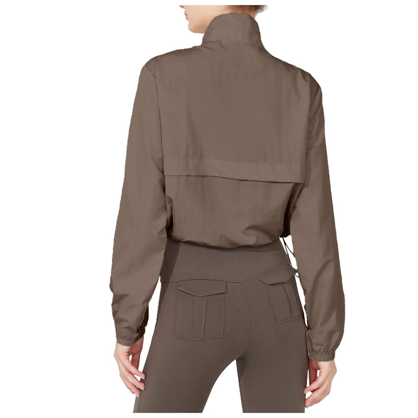 Women Autumn Windproof Waterproof Jacket Uv Resistant Fitness Running/Sporty Jacket Stand Up Collar Drawstring Quick Drying Tops