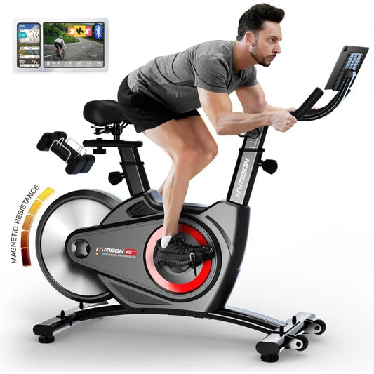 HARISON Magnetic Exercise Bike with Bluetooth/Stationary Bikes for Home with iPad Holder & Comfortable Seat Cushion