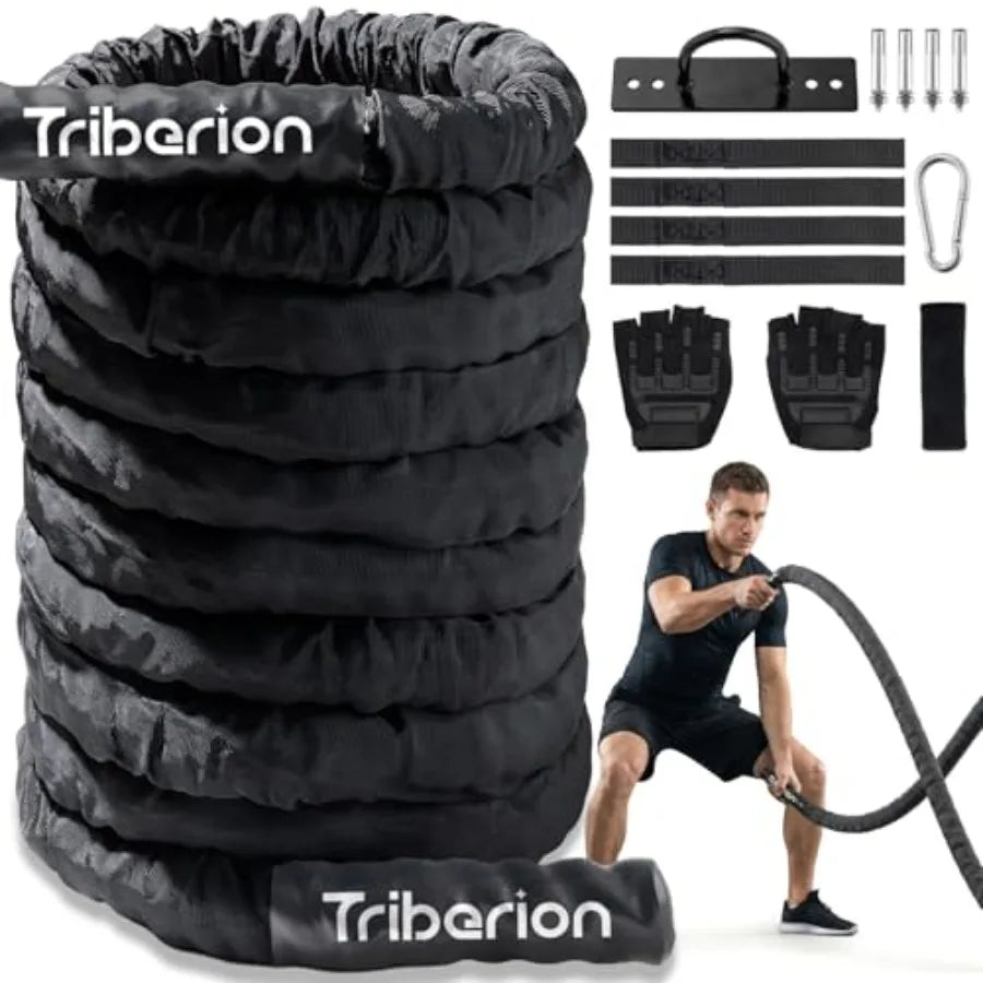 Battle Rope for Home Gym Workout Heavy Weighted Training Exercise Ropes/Fitness Equipment with Sleeve and Anchor Strap Kit for