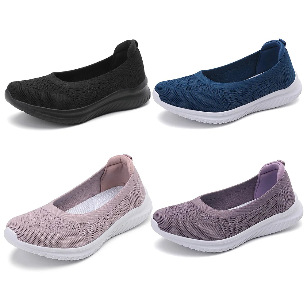 Women Knit Sneakers Slip On Flat Shoes Lightweight Loafers/Walking Sneakers Nursing Flats for Indoor Outdoor