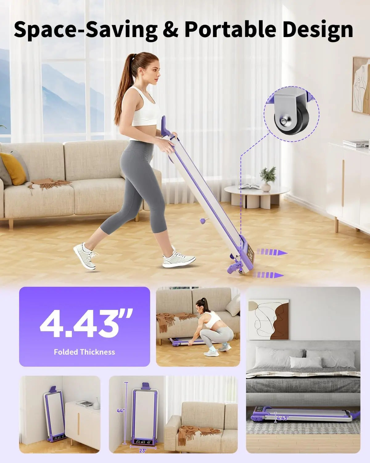 Folding Walking Pad with 15% Incline/RGB Light/Dual Screen Display/3.5HP Treadmills for Home,350lbs Capacity Smart App
