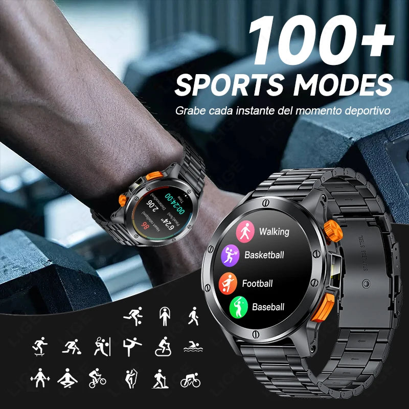 LIGE Sports Smart Watch Men LED Flashlight IP68 Waterproof/Bluetooth Call Health Watches Voice Assistant Military Smartwatch Men