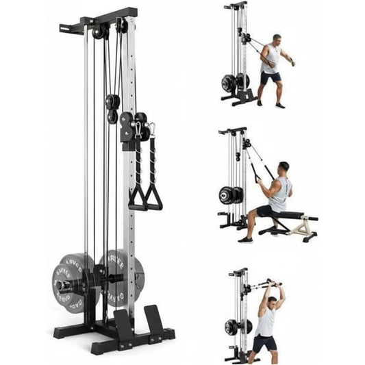 Wall Mount Cable Station Dual Pulley Cable Crossover Machine/LAT Pulldown Bar & Foot Board for Home Gym Strength Training