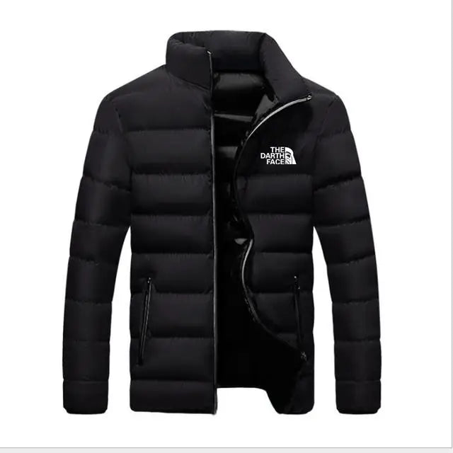 men's trendy casual wear new warm parka winter coat solid color/stand up collar zipper windproof cotton printed jacket