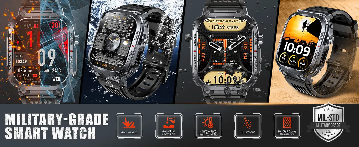 LaNikar New Smart Watch Men 3ATM Waterproof 2.02"S320B With Compass/And LED Flashlight Sports And Fitness Tracking Heart Rate