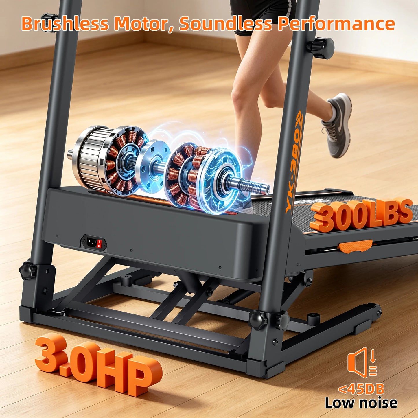 Folding Treadmill 15 Percent Automatic Incline 3.0HP Motor 300LBS Weight Capacity/3 Level Adjustable Height LCD Display 12 Workout Treadmill