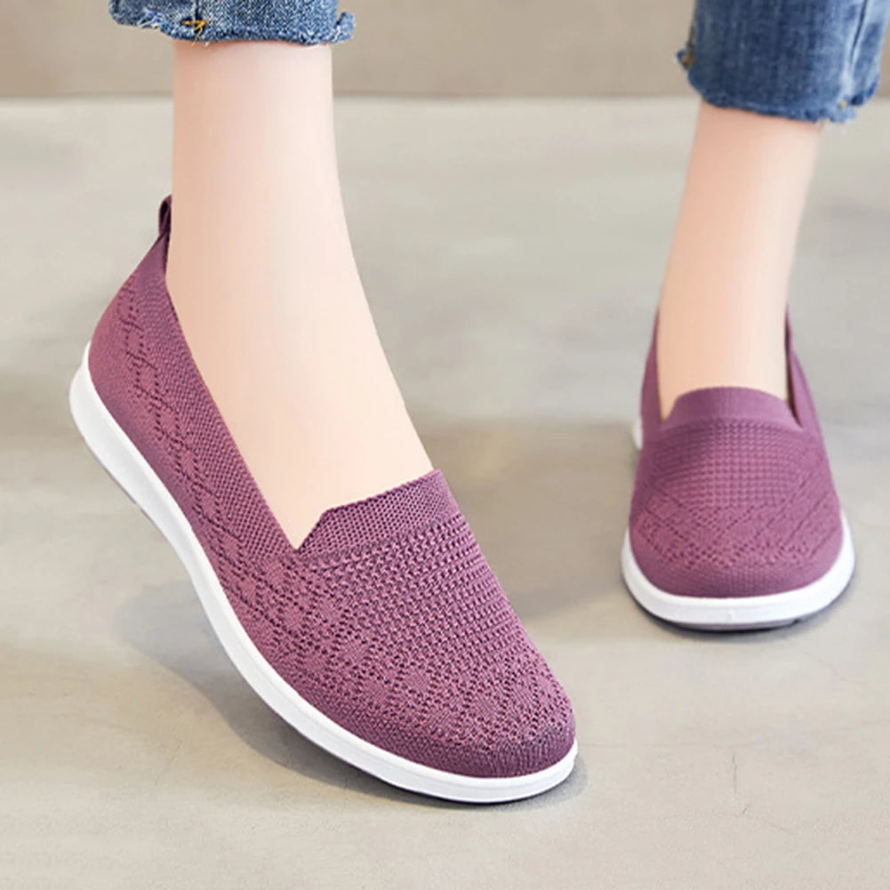 Lightweight Female Flats Casual Shoes/Handmade Slip on Tennis Shoes Anti-Slip Comfortable