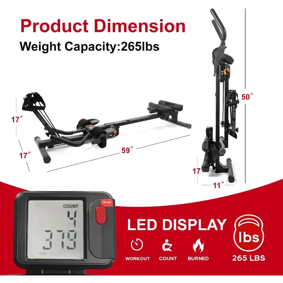 3 in 1 Foldable Rowing Machine, AB Machine with 3 Level Angle & Led Monitor/Multi-Functional Rower Fitness Equipment Home Gym
