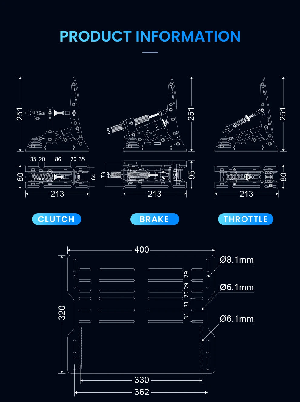 SIMSONN PRO X Ultra Sim Racing Pedals Pressure Sensor Pedal Support/VAM VAM RPO Vibration Motor PC Racing Simulator Pedals
