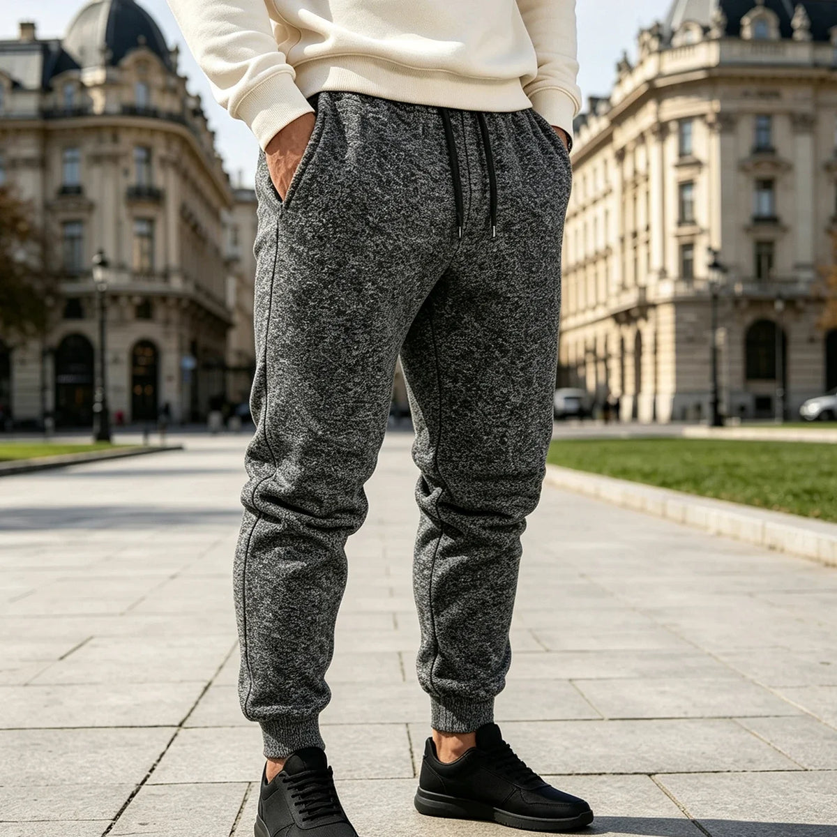 2Pcs In Set Men Fleece Lined Jogger Sweatpants Thick Warm Elastic Waist/Drawstring Tapered Pants Casual Athletic Winter Wear