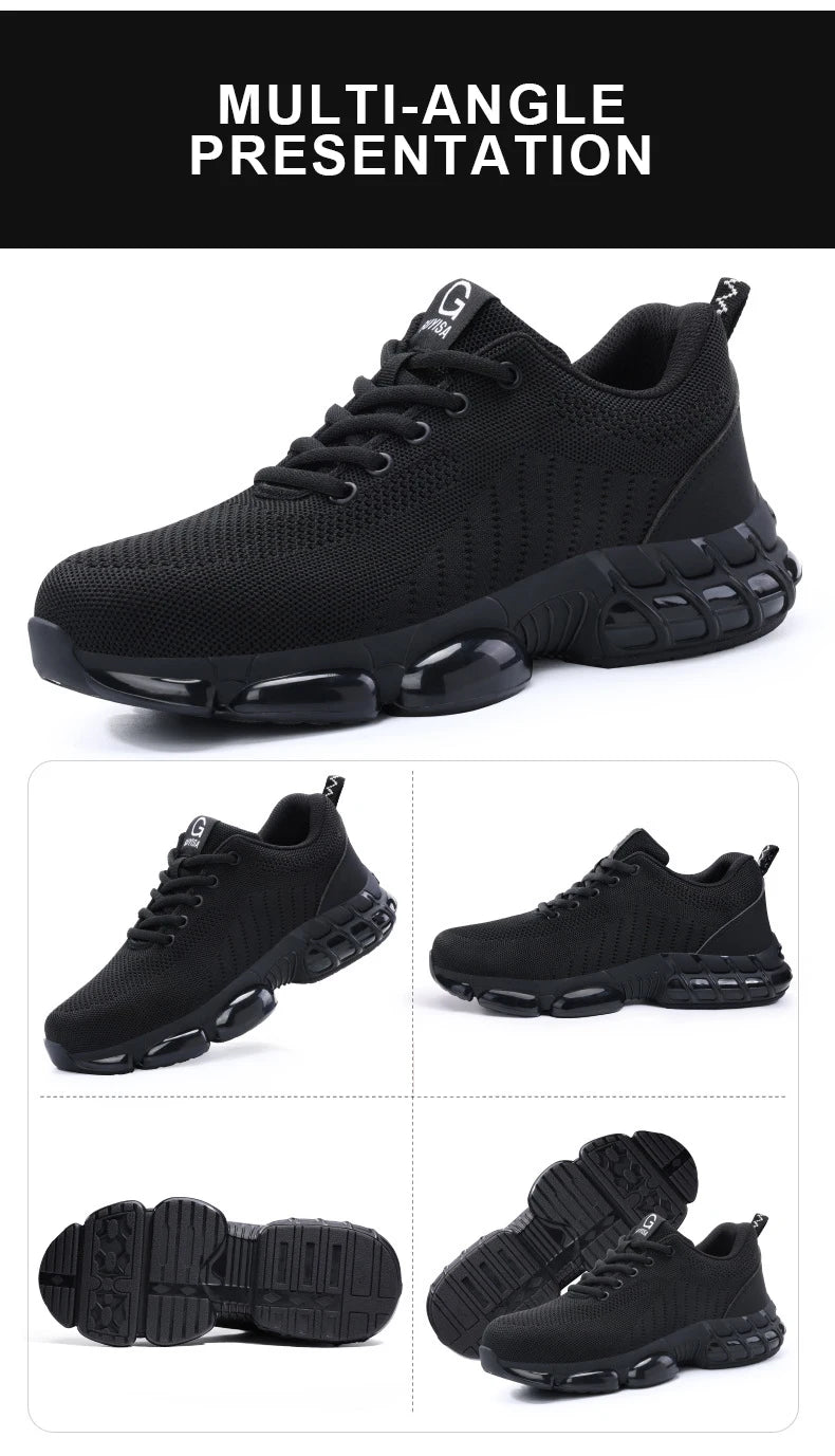 Men Safety Shoes Work Boots Summer Solid Color Lightweight Breathable/Steel Toe Anti-Smash Indestructible Tactical Work Sneakers