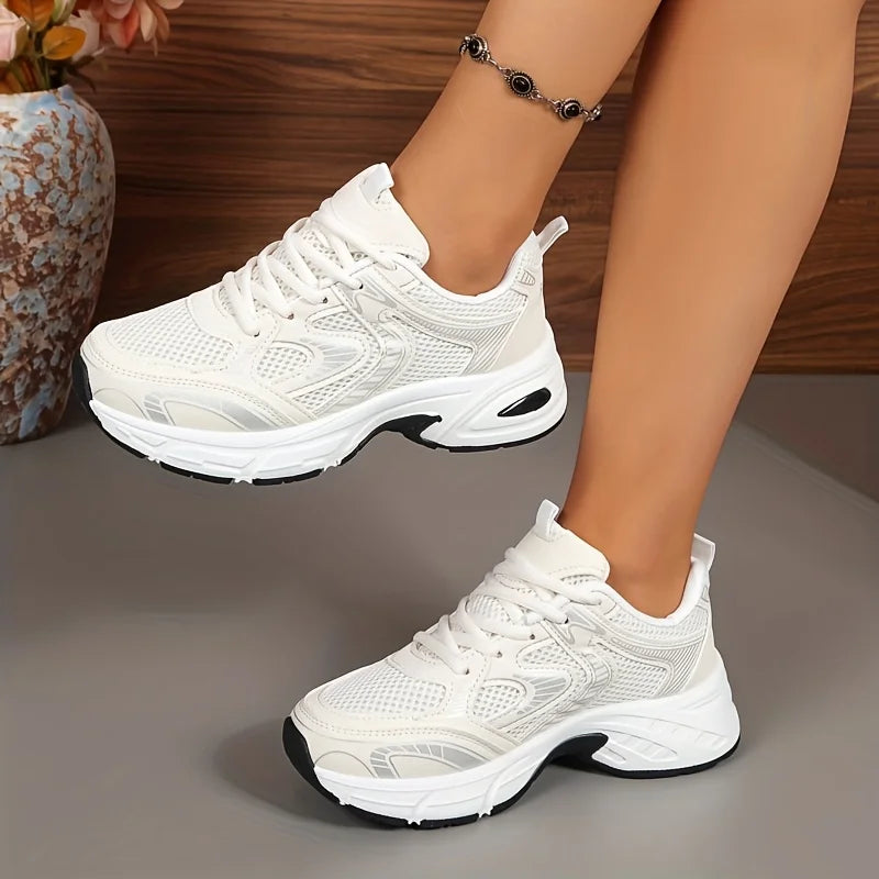 Women Mesh Chunky Platform Dad Sneakers Thick Sole Height Increasing'/Casual Shoes Breathable Non Slip Lace Up Walking Trainers Multicolor