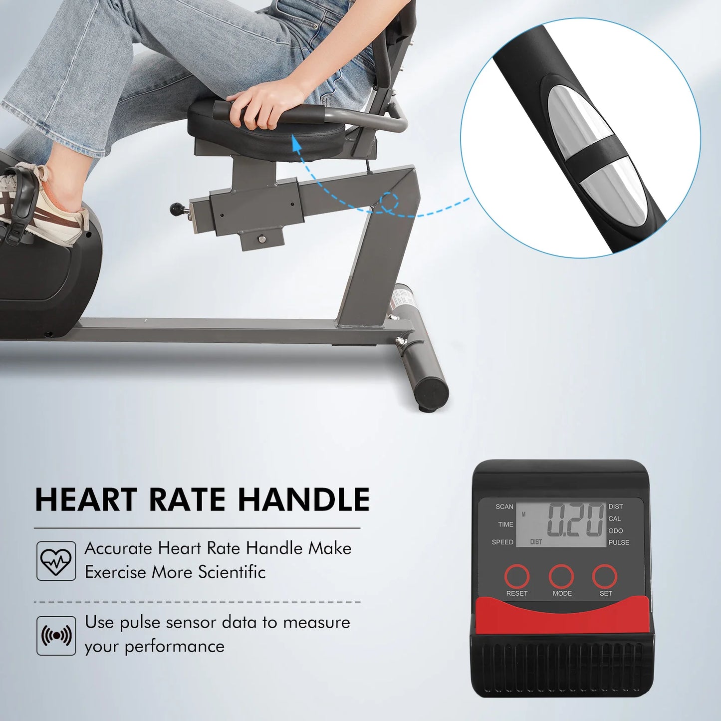 Recumbent Exercise Bike for Home Stationary Bike Sturdy Quiet 8 Levels/Recumbent Bikes Large Comfortable Seat Heart Rate Handle