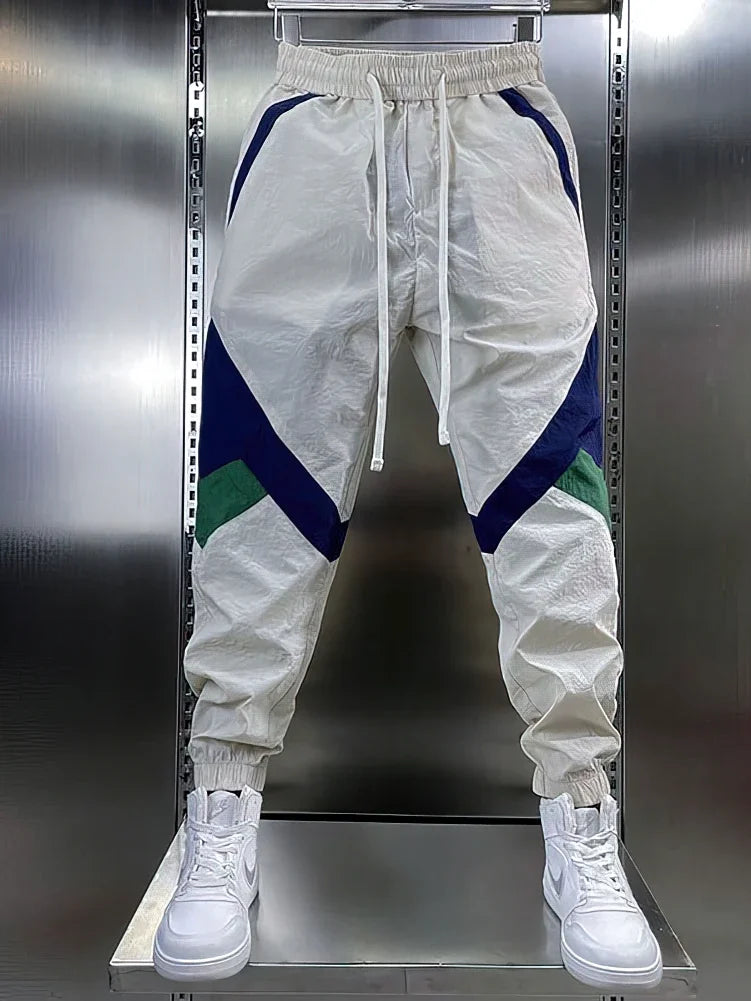Patchwork Beige White Sweatpants Men Baggy Jogging Pants/Spring Summer Casual Sport Harem Ankle-Length Trousers
