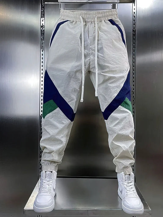Patchwork Beige White Sweatpants Men Baggy Jogging Pants/Spring Summer Casual Sport Harem Ankle-Length Trousers