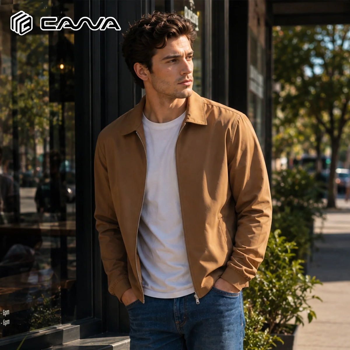 Men's Lightweight Windbreaker Jacket Full Zip Casual Jacket/Water-Repellent Coat with Zip Pockets Golf Work Outdoor