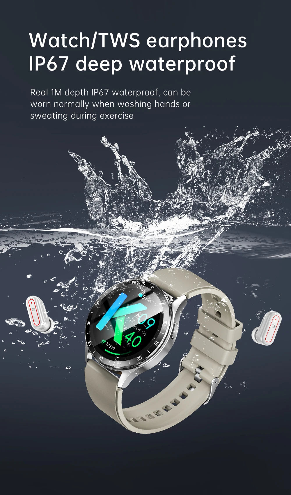 GEJIAN X10 smartwatch TWS 2-in-1 wireless Bluetooth dual earphone/call health sports music men and women smartwatch