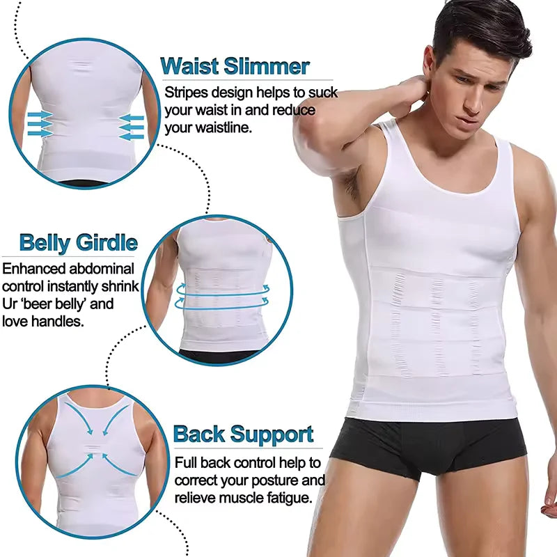 Men Compression Vest Sleeveless Shapewear Slimming Body Shaper/Shirt Gym Workout Corset Tummy Control Tank Top Abs Abdomen