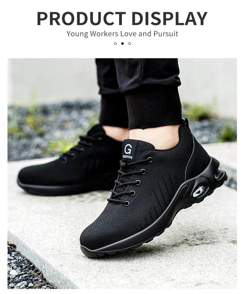 Men Safety Shoes Work Boots Summer Solid Color Lightweight Breathable/Steel Toe Anti-Smash Indestructible Tactical Work Sneakers